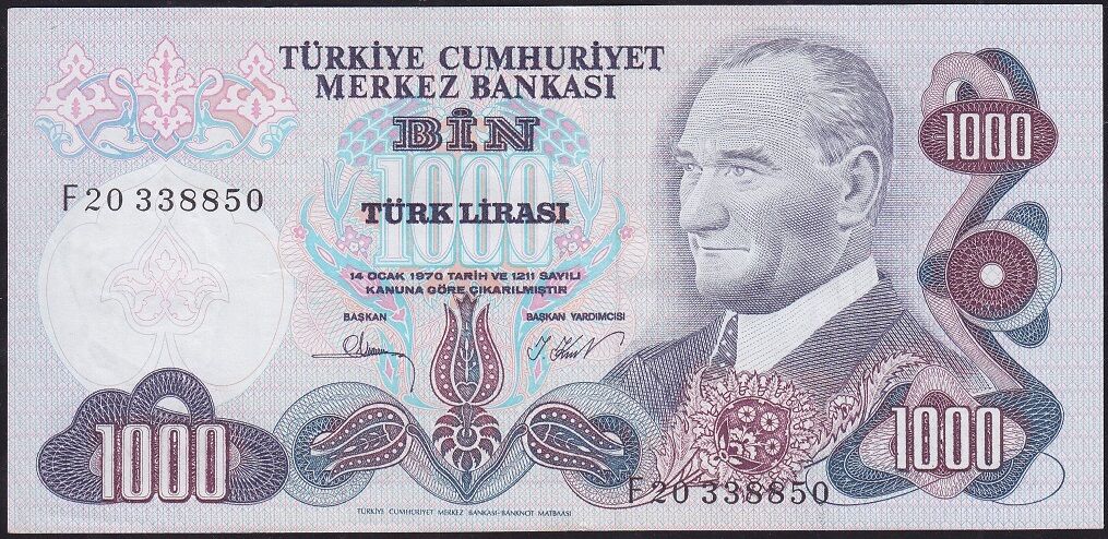 6.Emisyon 3.Tertip 1000 Lira F20 338850 Çok Çok Temiz