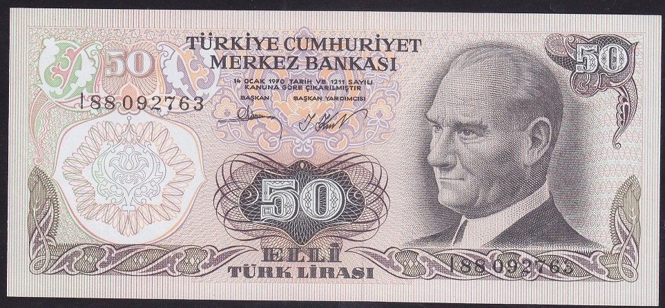6.EMİSYON 2.TERTİP 50 LİRA I88 092763 ÇİLALTI ÇİL eski kağıt para fiyatları