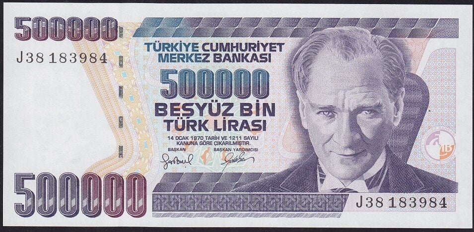 7.Emisyon 4.Tertip 500.000 Lira J38 183984 Çil