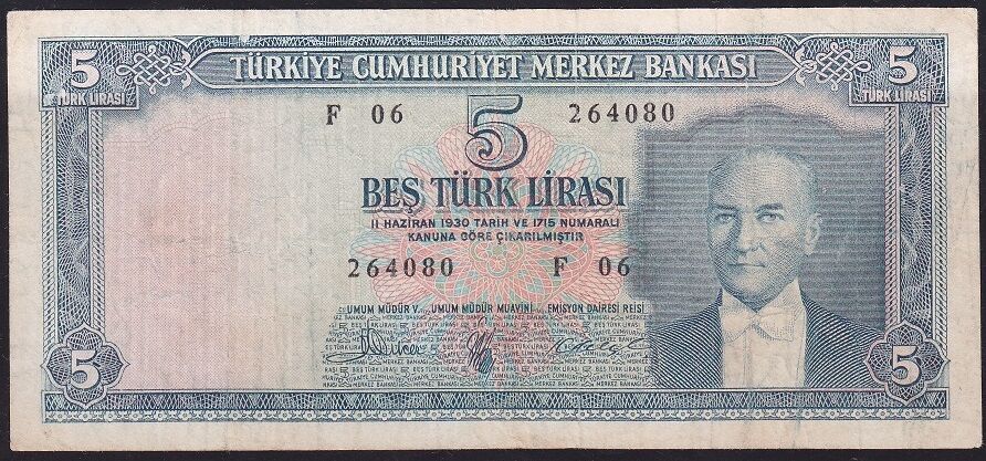 5.Emisyon 3.Tertip 5 Lira F06 264080 Çok Temiz