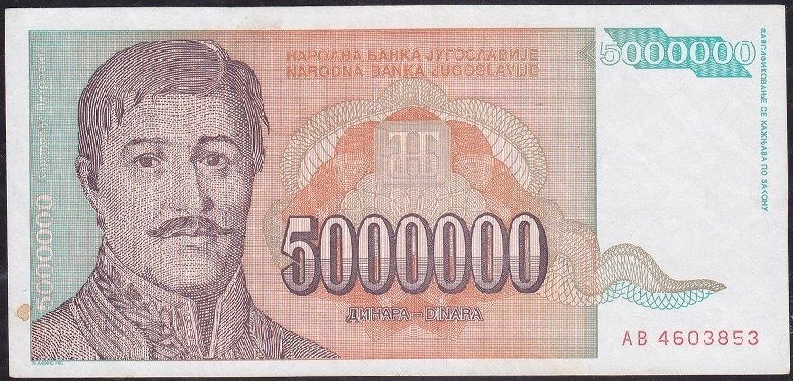 Yugoslavya 5 000 000 Dinar 1993 Ççt