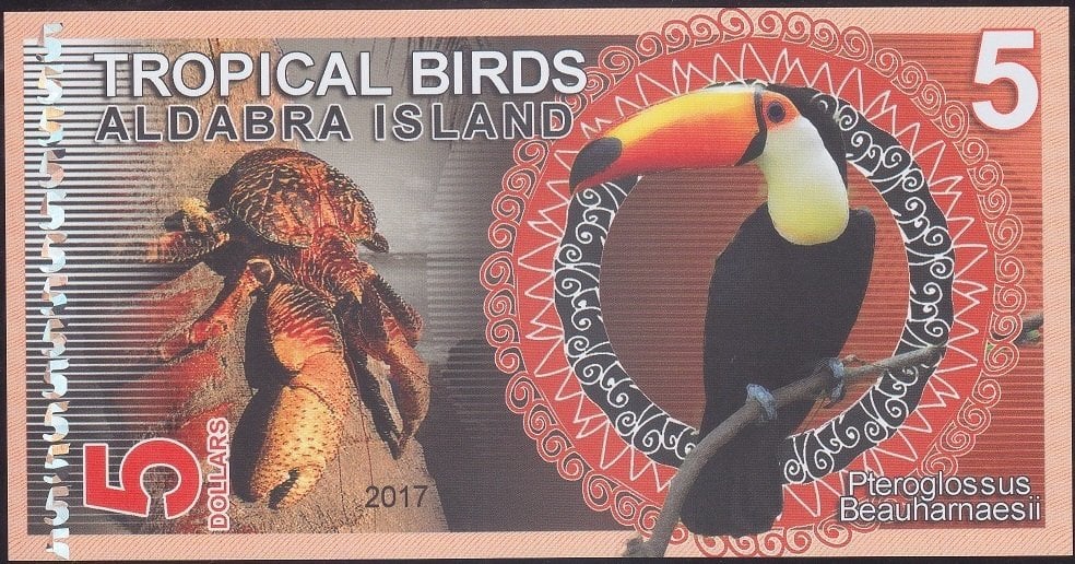 Aldabra Island 5 Dolar 2017 Çil Fantazi Para