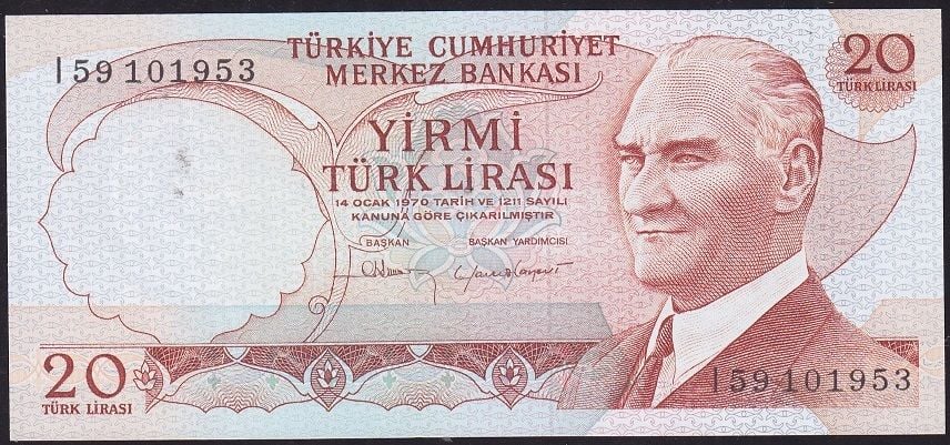 6.Emisyon 4.Tertip 20 Lira I59 101953 Çilaltı Çil