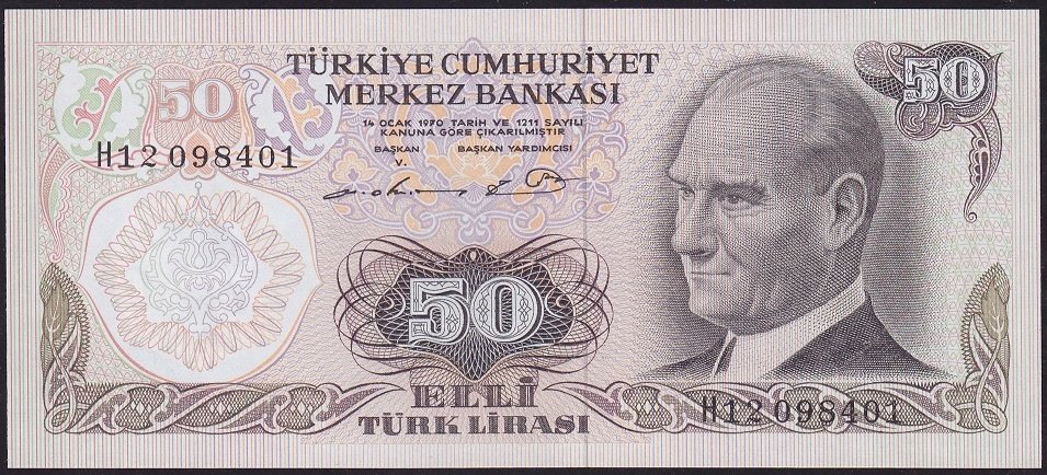 6.Emisyon 1.Tertip 50 Lira H12 098401 Çil