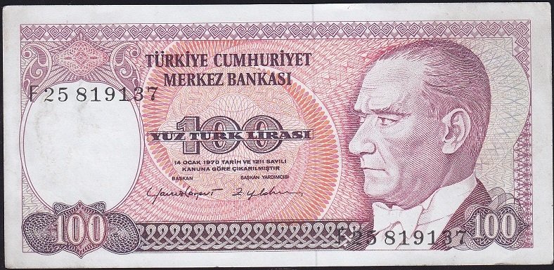 7.Emisyon 2.Tertip 100 Lira F25 819137 Ççt +