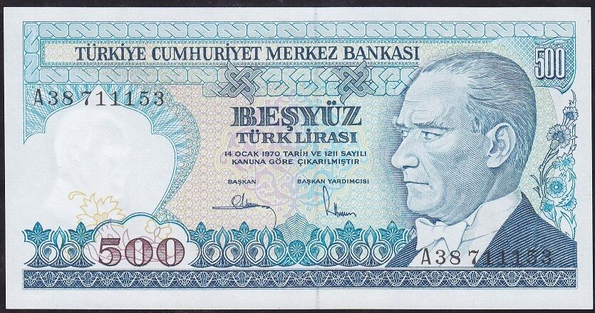 7.Emisyon 1.Tertip 500 Lira A38 711153 Çil