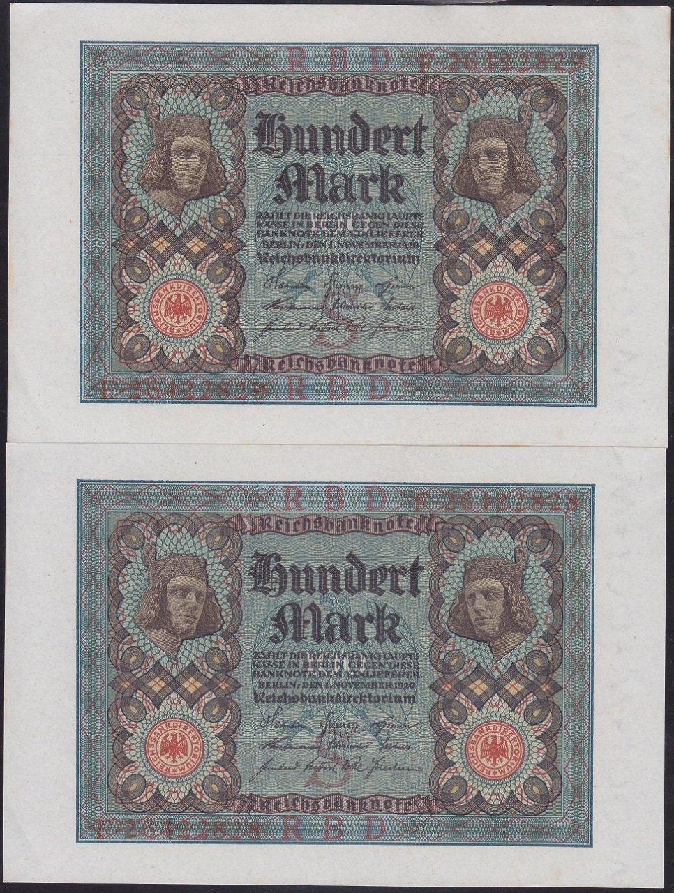 ALMANYA 100 MARK 1920 SERİ TAKİPLİ 2 ADET ÇİLALTI ÇİL