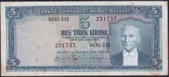 5.Emisyon 2.Tertip 5 Lira E13 231757 Çok Temiz
