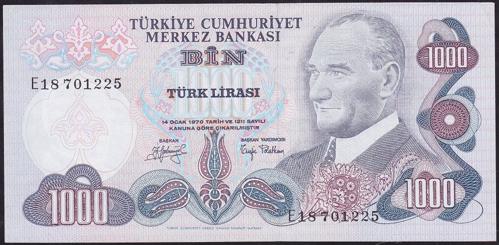 6.Emisyon 2.Tertip 1000 Lira E18 701225 Çok Çok Temiz+