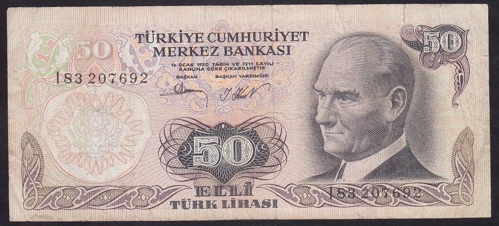6.EMİSYON 2.TERTİP 50 LİRA I83 207692 ÇOK TEMİZ eski para alan yerler