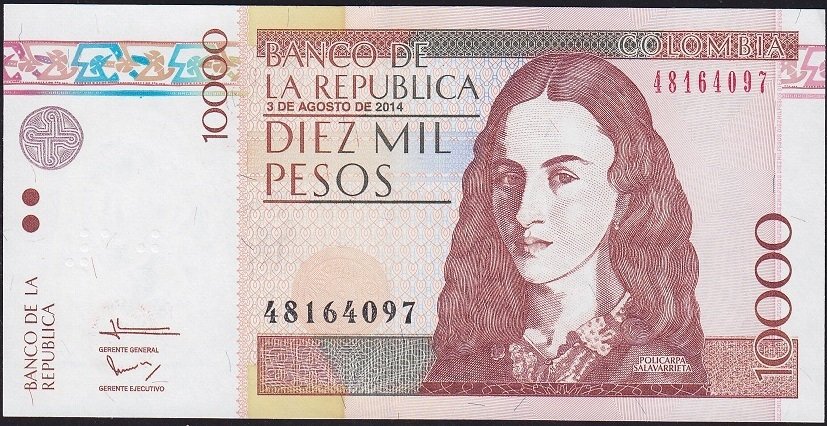 Kolombiya 10000 Pesos 2014 (2017) Çil Pick 453y