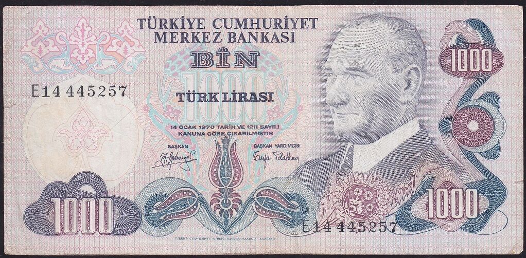6.Emisyon 2.Tertip 1000 Lira E14 445257 Temiz