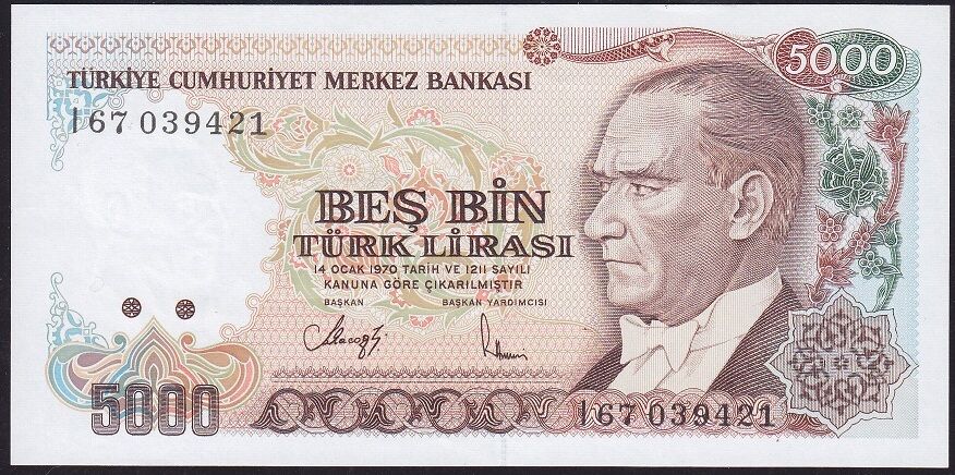 7.Emisyon 4.Tertip 5000 Lira I67 039421 Çilaltı Çil