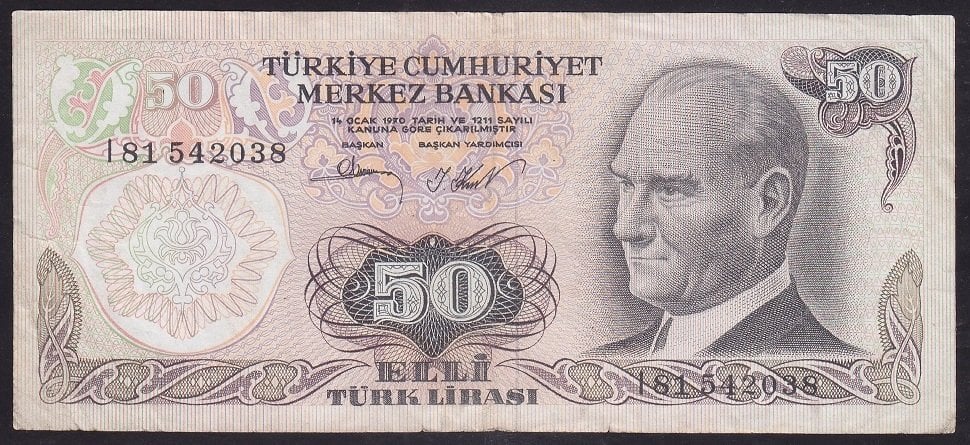 6.EMİSYON 2.TERTİP 50 LİRA I81 542038 ÇOK TEMİZ + eski para