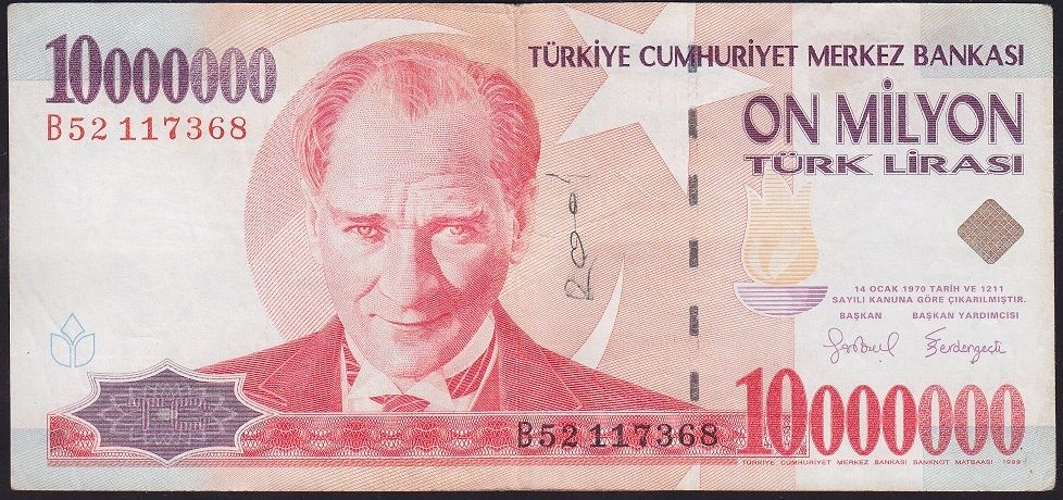 7.Emisyon 10 000 000 Lira B52 117368 Çok Temiz