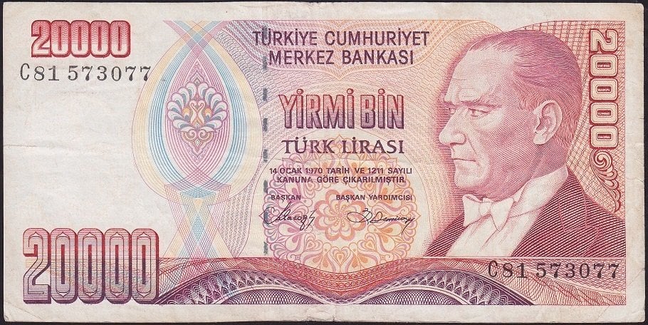 7.Emisyon 1.Tertip 20000 Lira C81 573077 Çok Temiz