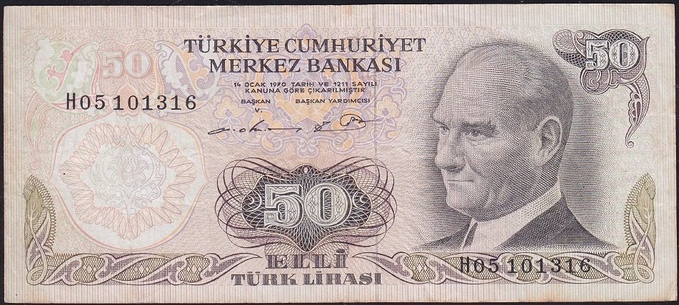 6.Emisyon 1.Tertip 50 Lira H05 101316 Çok Temiz+