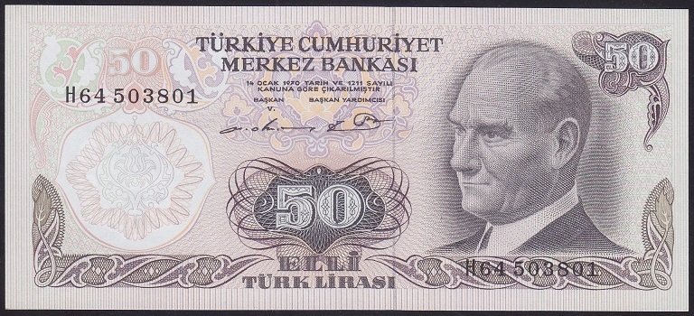 6.EMİSYON 1.TERTİP 50 LİRA H64 503801 ÇİLALTI ÇİL