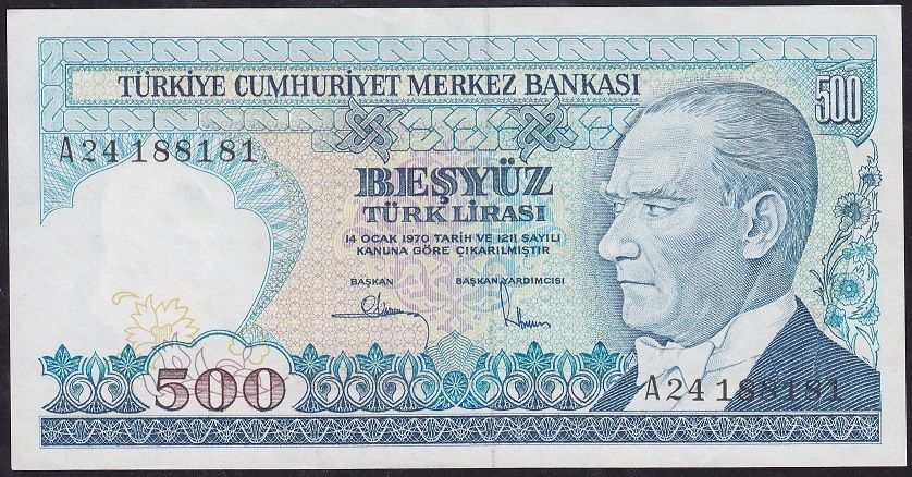 7.Emisyon 1.Tertip 500 Lira A24 188181 Ççt Çilaltı
