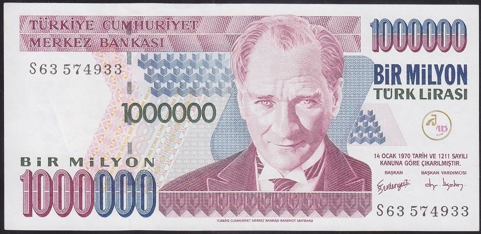 7.Emisyon 3.Tertip 1 000 000 Lira S63 574933 Çilaltı