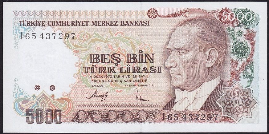 7.Emisyon 4.Tertip 5000 Lira I65 437297 Çil