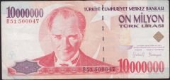 7.Emisyon 10 000 000 Lira B51 500047 Çok Temiz