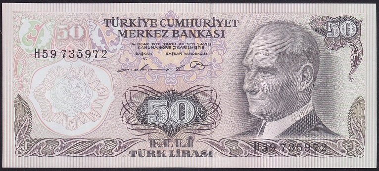 6.EMİSYON 1.TERTİP 50 LİRA H59 73 5972 ÇİLALTI ÇİL