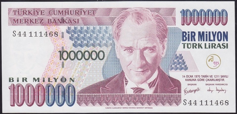 7.Emisyon 3.Tertip 1 000 000 Lira S44 111468 Çilaltı Çil