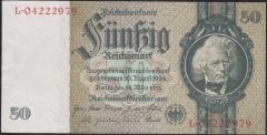 ALMANYA 50 REİCHSMARK 1933 ÇÇT ÇİLALTI PİCK 182 B ( ARKA YÜZDE SERİ NUMARASI YOK)