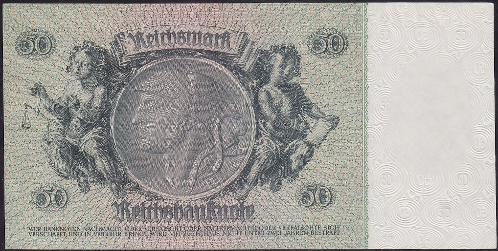 ALMANYA 50 REİCHSMARK 1933 ÇÇT ÇİLALTI PİCK 182 B ( ARKA YÜZDE SERİ NUMARASI YOK)