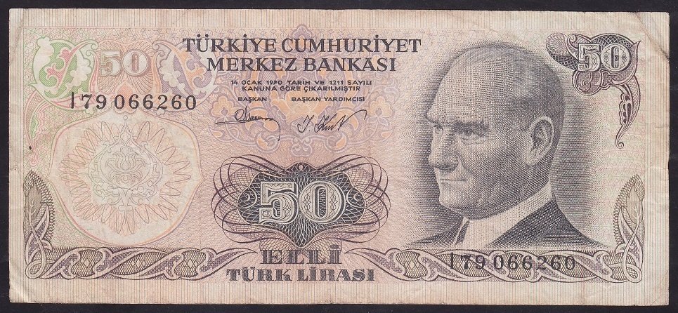 6.EMİSYON 2.TERTİP 50 LİRA I79 066260 ÇOK TEMİZ *