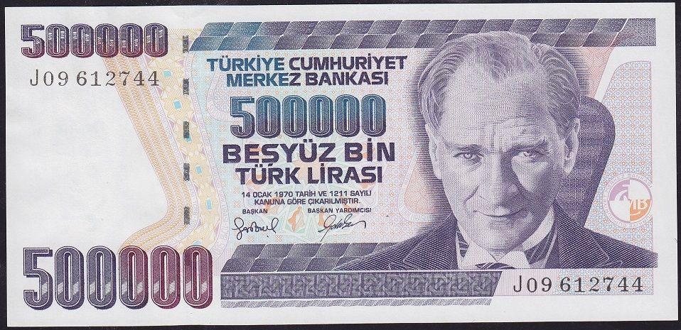 7.Emisyon 4.Tertip 500000 Lira J09 612744 Çilaltı Çil