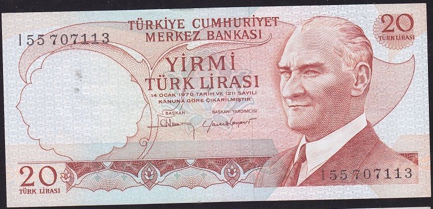 6.Emisyon 4.Tertip 20 Lira I55 707113 Çok Temiz+
