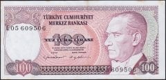 7.Emisyon 2.Tertip 100 Lira E05 609506 Çilaltı ( kat yok sararmalar var)
