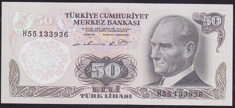 6.EMİSYON 1.TERTİP 50 LİRA H55 133936 ÇİLALTI ÇİL