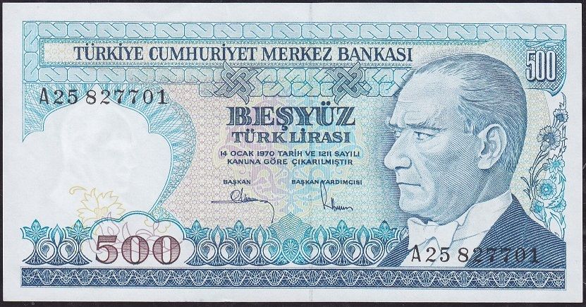 7.Emisyon 1.Tertip 500 Lira A25 827701 Ççt Çilaltı