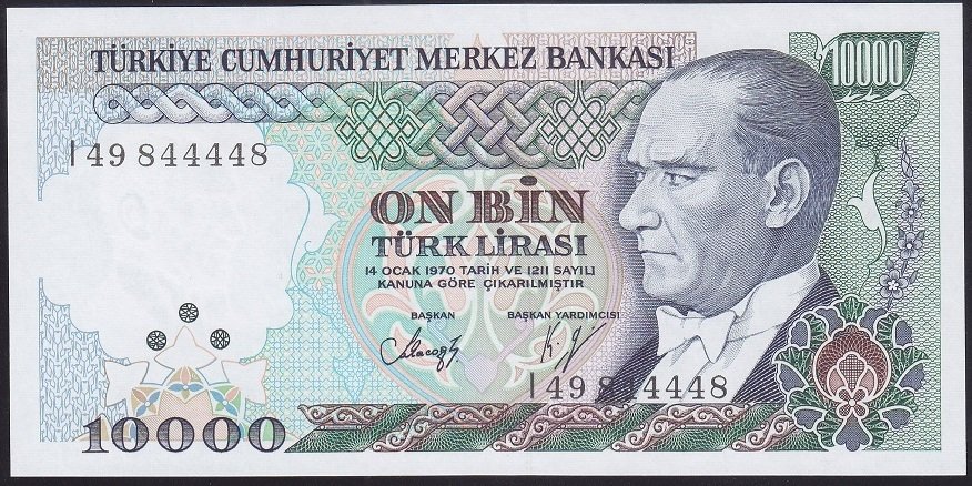 7.EMİSYON 4.TERTİP 10000 LİRA I49 844448 ÇİL BLOK RADAR