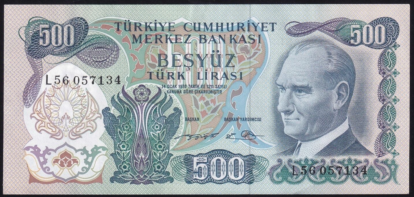 6.Emisyon 2.Tertip 500 Lira L56 057134 Çilaltı ( Tedavül Katı Yoktur)