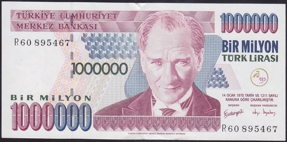 7.Emisyon 3.Tertip 1 000 000 Lira R60 895467 Çilaltı