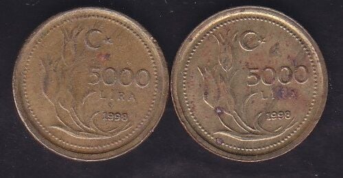 1998 Yılı 5000 Lira İnce ve Kalın Baskı Takım