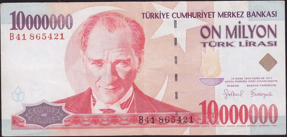 7.Emisyon 10 000 000 Lira B41 685421 Çok Temiz+