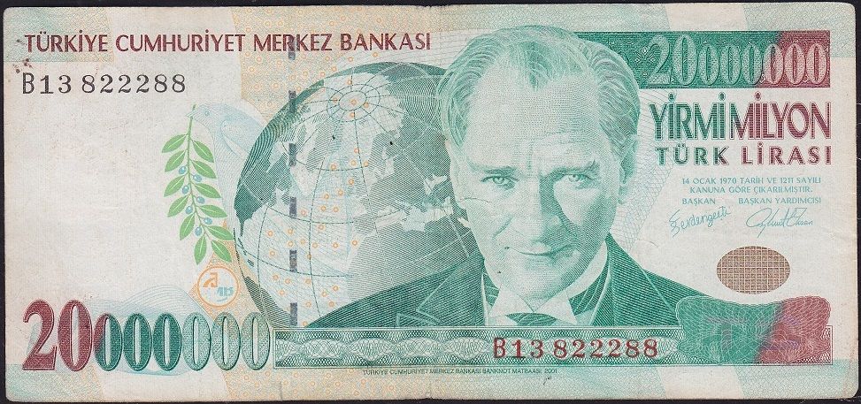 7.Emisyon 20 000 000 Lira B13 822288 Çok Temiz