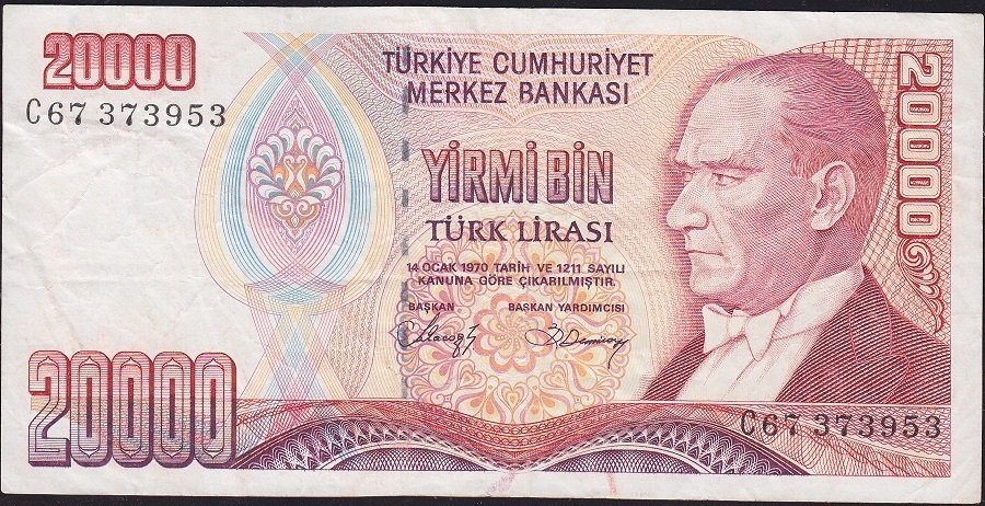 7.Emisyon 1.Tertip 20000 Lira C67 373953 Çok Temiz