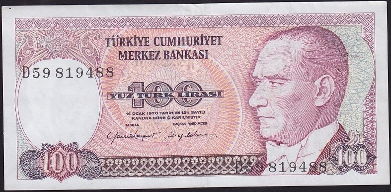 7.Emisyon 2.Tertip 100 Lira D59 819488 Ççt Çilaltı