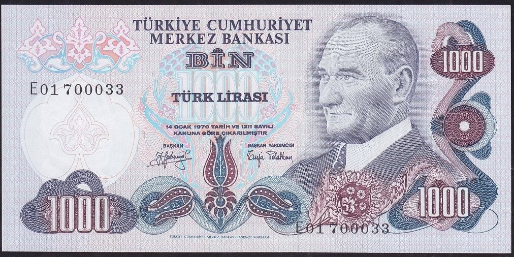 6.Emisyon 2.Tertip 1000 Lira E01 700033 Çilaltı Çil