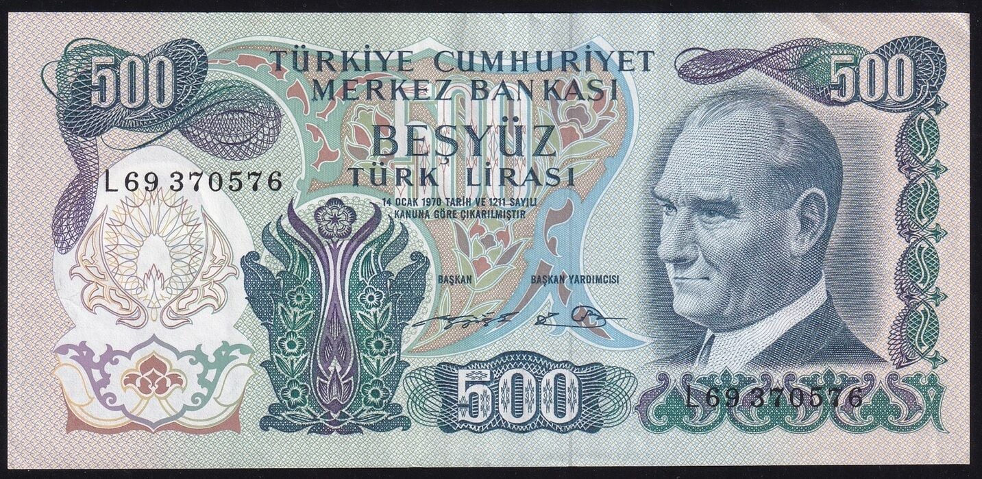 6.Emisyon 2.Tertip 500 Lira L69 370576 Çok Çok Temiz