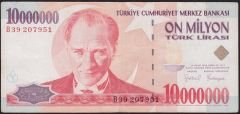 7.Emisyon 10 000 000 Lira B39 207951 Çok Temiz