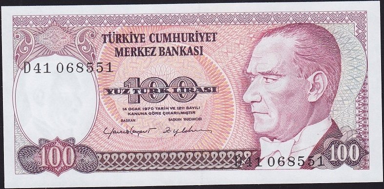7.Emisyon 2.Tertip 100 Lira D41 068551 Çil