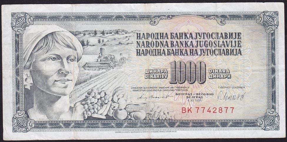 Yugoslavya 1000 Dinar 1981 Çok Temiz+