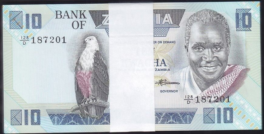 Zambia 10 Kwacha 1980 Deste (100 Adet) Çil